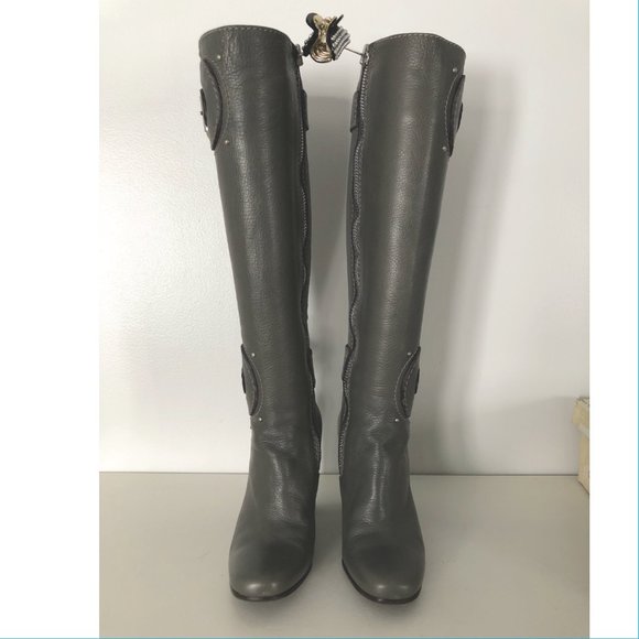 CHLOE Women's Knee High Gray Leather Paddington Boots 34 1/2 34.5 - Picture 3 of 13